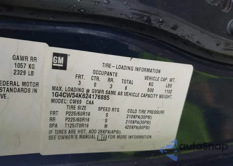 2002 Buick Park Avenue z USA, uszkodzony, nr VIN 1G4CW54K624176885